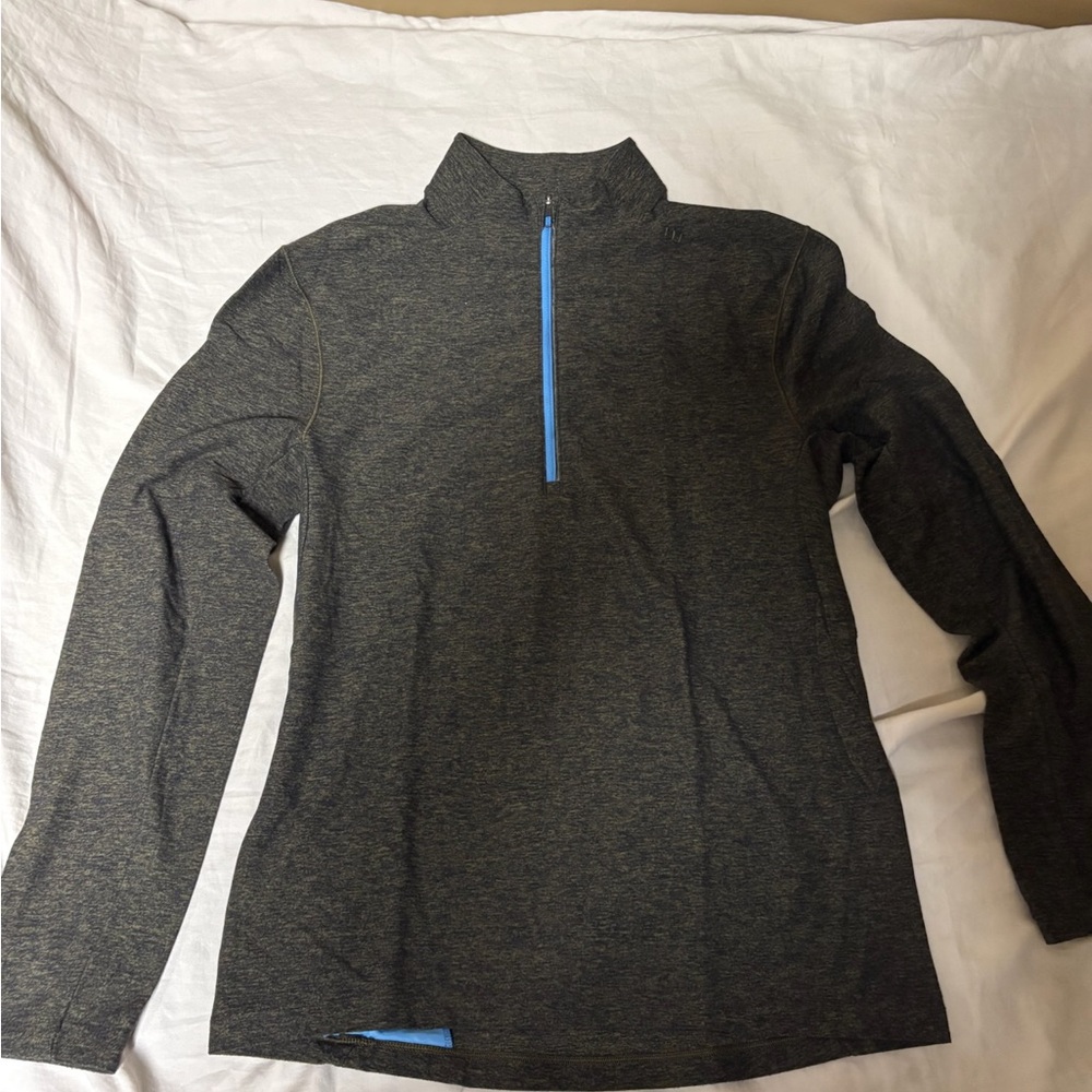 lululemon athletica Men's Green/Black Zip-Up Sweater with Sky Blue Details